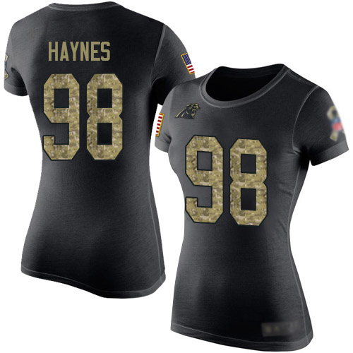 Carolina Panthers Black Camo Women Marquis Haynes Salute to Service NFL Football #98 T Shirt